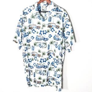 Go Barefoot Hawaiian Shirt XL Tall Blue Vintage Retro Coastal Beachy